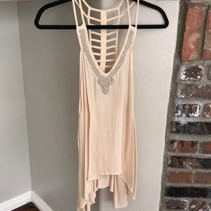 ANGL NWT beaded trim ladder back tank top